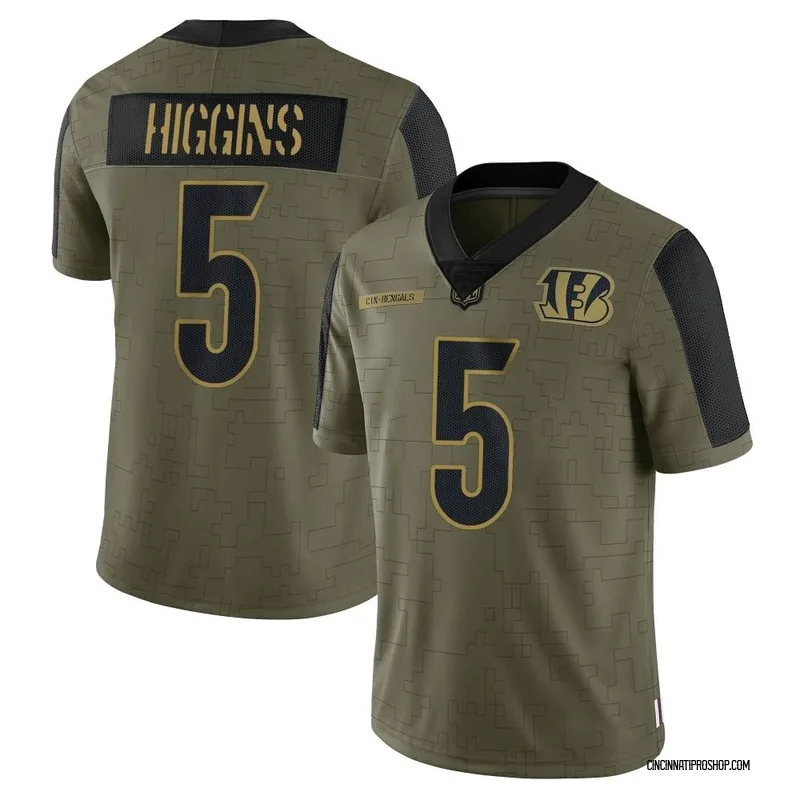 Olive Men's Tee Higgins Cincinnati Bengals Limited 2021 Salute To Service  Jersey