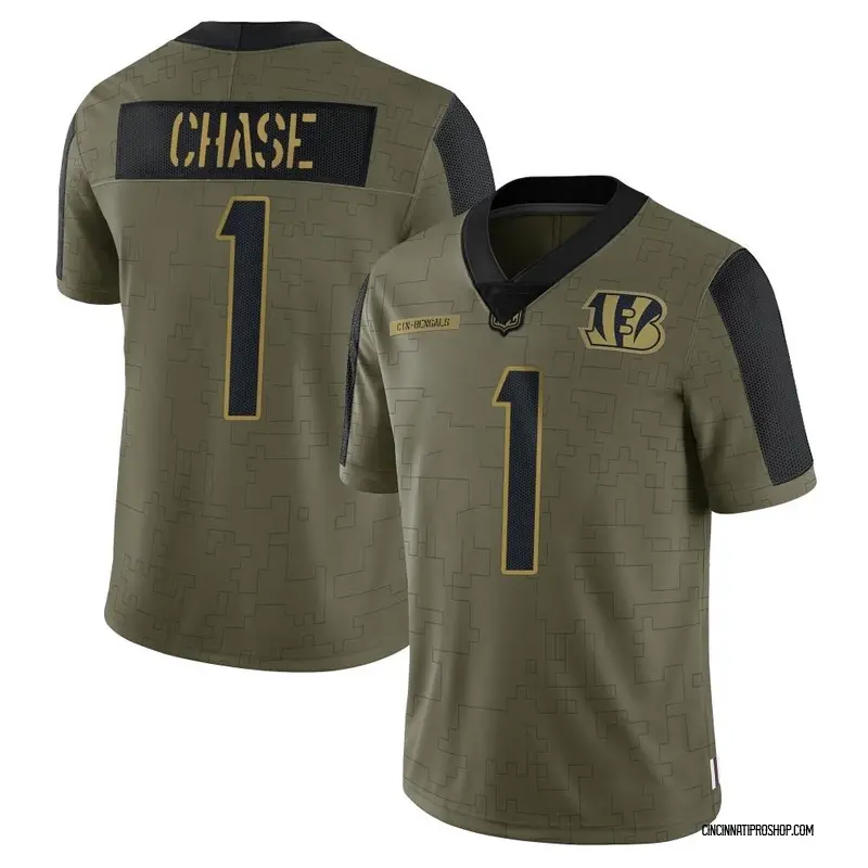 Olive Youth Ja'Marr Chase Cincinnati Bengals Limited 2021 Salute To Service  Jersey